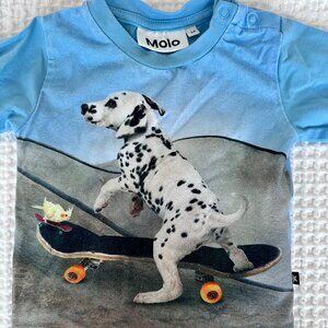 Molo Long Sleeved Dalmatian Skateboarding, Blue - Size 6M/68cm - EUC